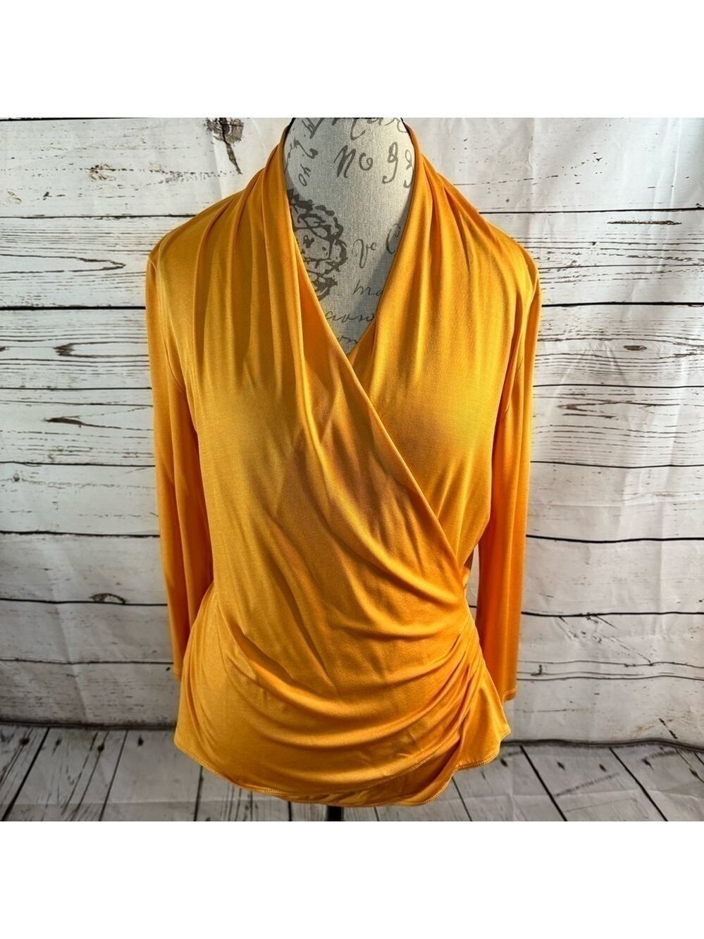 Les Copains Long Sleeve Faux Wrap Top Orange Size 46 (L)